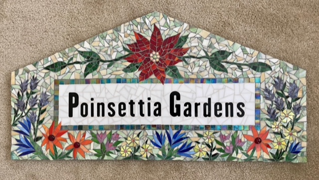 Poinsettia Gardens Mosaic.  Stained glass. Commmissioned. Sold